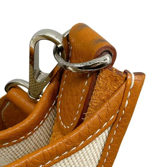 Hermes Beige / Cognac Toile / Clemence Leather Evelyn III GM - Picture 11 of 12